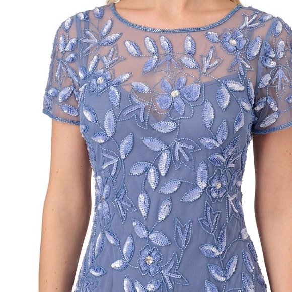 Adrianna Papell Blue Embellished Halter Maxi Gown, like new, wore it for 4 hours - Picture 4 of 6